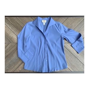 Talbots Blue Wrinkle Resistant Stretch Button Up